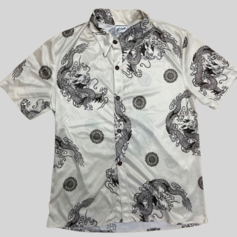 Dragon Print Shirt, Black & White Statement Shirt